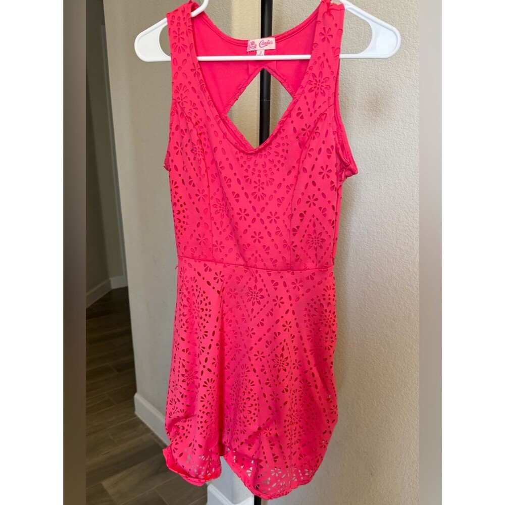 Candie's Bright Pink Eyelet Tank Dress with Cutout Back Y2K 3